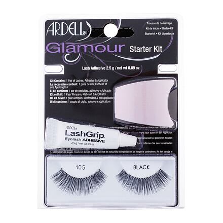 Ardell Glamour 105 dámské odstín black dárková sada umělé řasy Glamour 1 pár + lepidlo na řasy LashGrip 2,5 g + aplikátor 1 ks