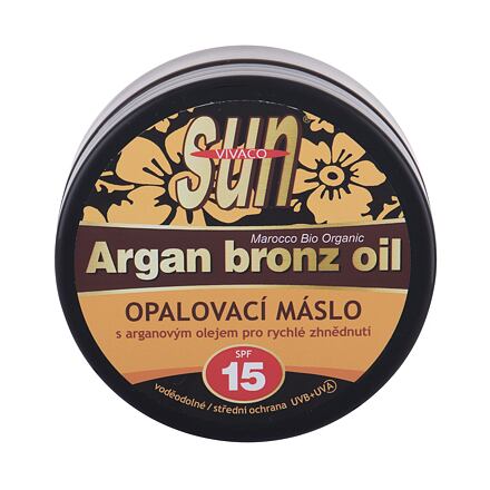 Vivaco Sun Argan Bronz Oil Suntan Butter SPF15 unisex opalovací máslo s arganovým olejem pro rychlé zhnědnutí 200 ml