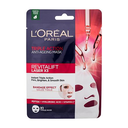 L'Oréal Paris Revitalift Laser X3 Triple Action Tissue Mask dámská pleťová maska s trojitým účinkem proti stárnutí 28 g pro ženy