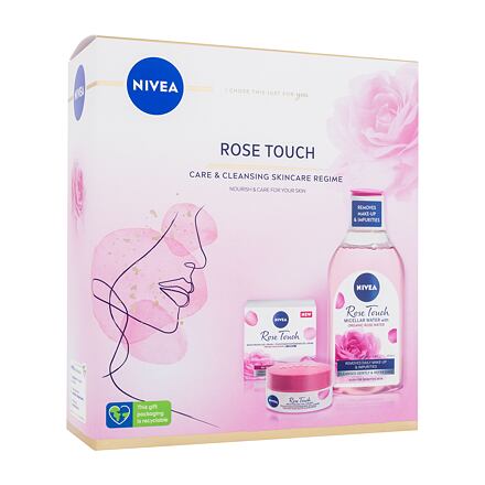 Nivea Rose Touch Care & Cleansing Skincare Regime dámský dárková sada denní pleťový gel-krém Rose Touch 50 ml + micelární voda Rose Touch 400 ml pro ženy poškozená krabička