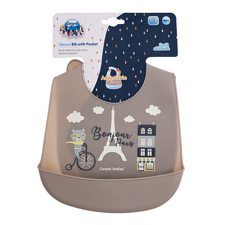 Canpol babies Bonjour Paris Silicone Bib With Pocket silikonový bryndák s kapsou