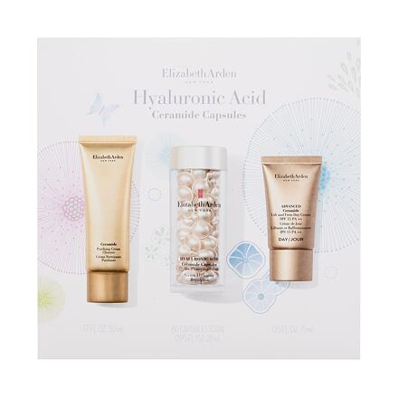 Elizabeth Arden Ceramide Hyaluronic Acid Capsules Hydra-Plumping Serum dámské dárková sada pleťové sérum Hyaluronic Acid Ceramide Capsules 60 ks + čisticí krém Ceramide Purifying Cream Cleanser 50 ml + pleťový krém Advanced Ceramide Lift And Firm Day Crea