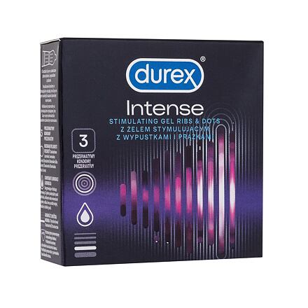 Durex Intense vroubkované kondomy se stimulujícími výstupky a gelem desirex 3 ks pro muže