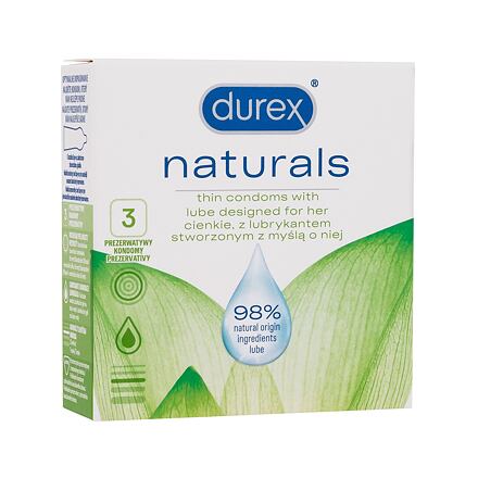 Durex Naturals tenké kondomy s přírodním lubrikačním gelem 3 ks pro muže