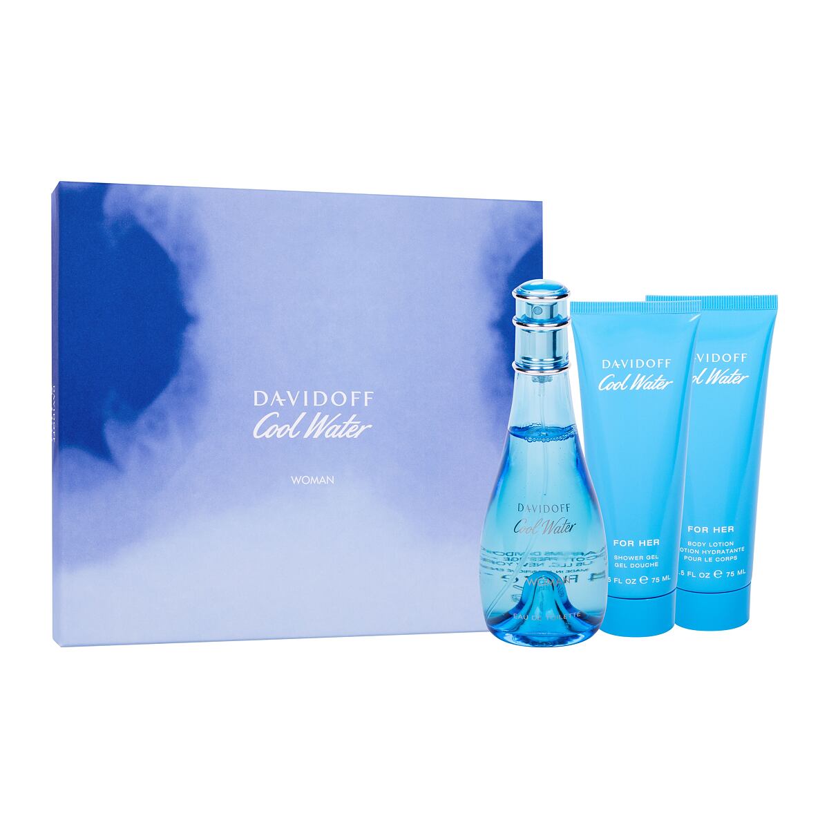 Davidoff Cool Water SET3 dámská dárková sada toaletní voda 100 ml + tělové mléko 75 ml + sprchový gel 75 ml pro ženy