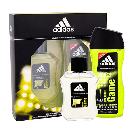 Adidas Pure Game pánská dárková sada toaletní voda 100 ml + sprchový gel 250 ml pro muže poškozená krabička