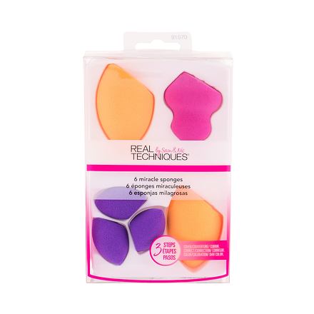 Real Techniques Sponges Mini Brush Trio odstín oranžová dárková sada houbička Sculpting Sponge 1 ks + houbička Complexion Sponge 2 ks + houbička Mini Eraser Sponge 3 ks