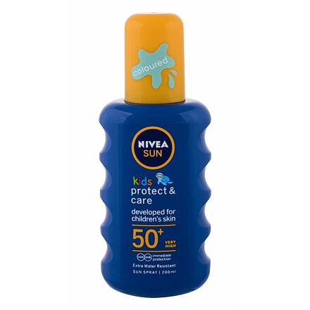 Nivea Sun Kids Protect & Care Sun Spray SPF50+ dětský voděodolný barevný sprej na opalování 200 ml