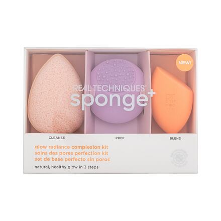 Real Techniques Glow Radiance Complexion Kit odstín béžová dárková sada čisticí houbička Miracle Cleanse Sponge 1 ks + houbička Miracle Skincare Sponge 1 ks + houbička na make- up Miracle Complexion Sponge 1 ks