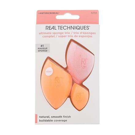 Real Techniques Ultimate Sponge Trio odstín oranžová dárková sada houbička na make-up Miracle Complexion Sponge 1 ks + houbička na make-up Mini Miracle Complexion Sponge 1 ks + houbička na pudr Miracle Powder Sponge 1 ks