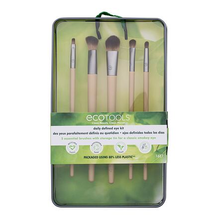 EcoTools Brush Daily Defined Eye Kit dámský odstín béžová sada: kosmetický štětec na oční linky 1 ks + kosmetický štětec na oční stíny 4 ks + plechová krabička