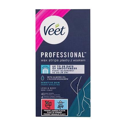 Veet Professional Wax Strips Sensitive Skin Legs & Body voskové depilační pásky na tělo 40 ks pro ženy