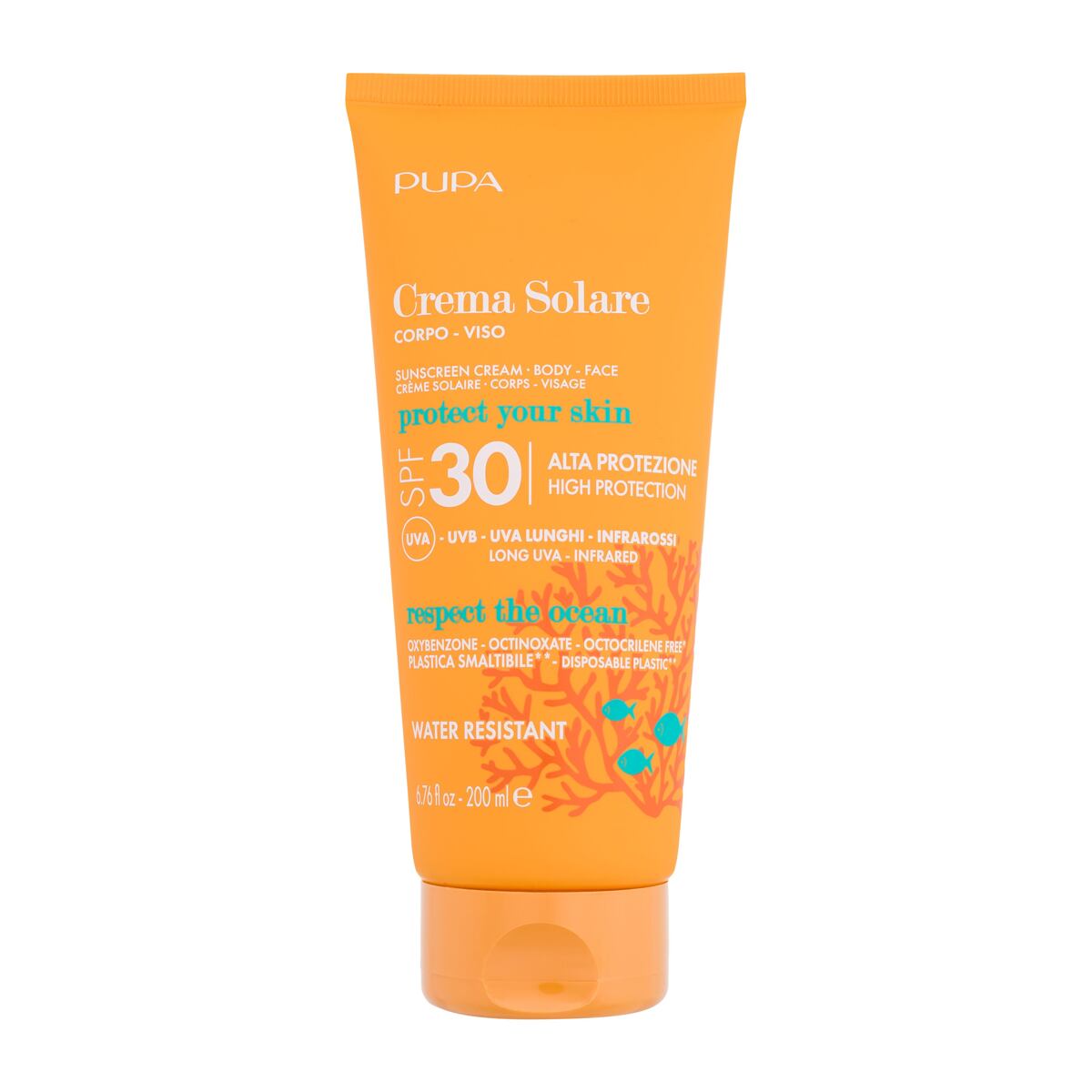 Pupa Sunscreen Cream SPF30 unisex voděodolný opalovací krém na tělo i obličej 200 ml