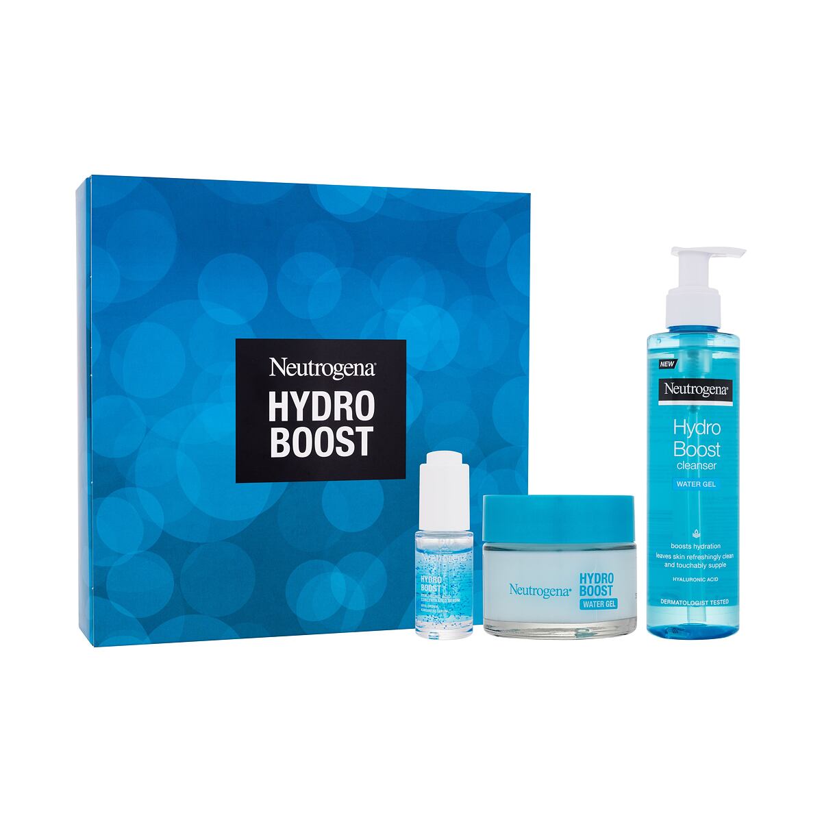 Neutrogena Hydro Boost unisex dárková sada hydratační pleťový gel Hydro Boost Water Gel 50 ml + pleťové sérum Hydro Boost Hyaluronic Acid Concentrated Serum 15 ml + čisticí pleťový gel Hydro Boost Water Gel Cleanser 200 ml unisex