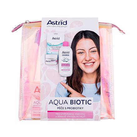 Astrid Aqua Biotic dámský dárková sada denní a noční pleťový krém Aqua Biotic Day And Night Cream 50 ml + micelární voda Aqua Biotic 3in1 Micellar Water 400 ml + textilní pleťová maska Aqua Biotic Anti-Fatigue and Quenching Tissue Mask 1 ks + kosmetická t