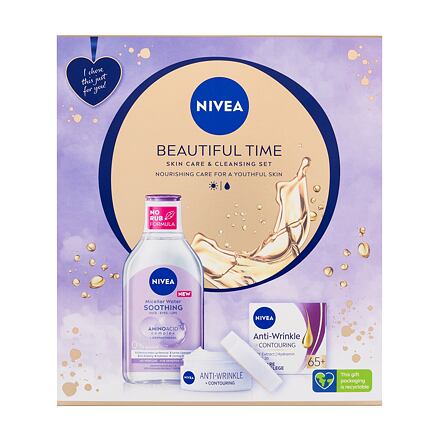 Nivea Beautiful Time dámský dárková sada denní pleťový krém Anti-Wrinkle + Contouring SPF30 50 ml + micelární voda Soothing Micellar Water 400 ml pro ženy