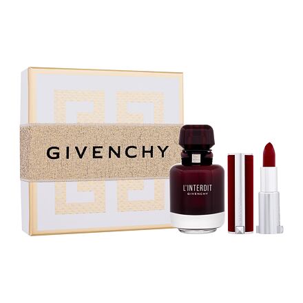 Givenchy L'Interdit Rouge dámská dárková sada parfémovaná voda 50 ml + rtěnka Le Rouge Deep Velvet 3,4 g 37 Rouge Grainé pro ženy