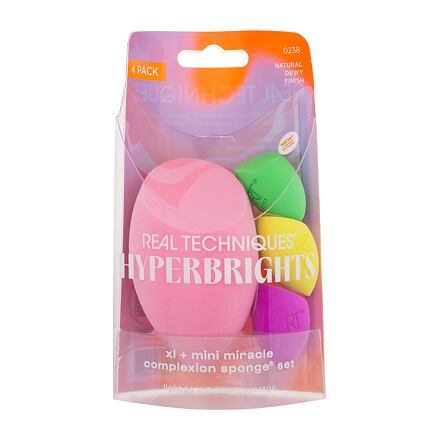 Real Techniques Hyperbrights Miracle Complexion Sponge odstín růžová sada: houbička na make-up Miracle Complexion Sponge XL 1 ks + houbička na make-up Miracle Complexion Sponge Mini 3 ks