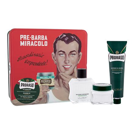 PRORASO Green pánský dárková sada balzám po holení Green 100 ml + krém na holení Green 150 ml + krém před holením Green 100 ml + plechová dóza