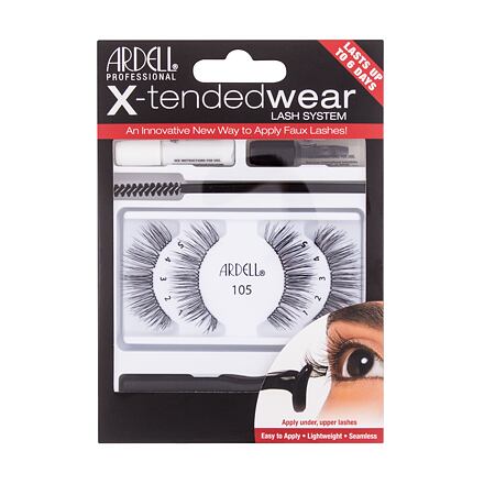 Ardell X-Tended Wear Lash System 105 dámské odstín black sada: umělé řasy X-Tended 105 1 ks + lepidlo na řasy X-Tended Wear 1 g + aplikátor 1 ks + odstraňovač řas 1 g + kartáček na řasy 1 ks