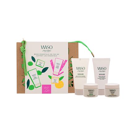 Shiseido Waso Essentials On The Go dámský dárková sada pleťový krém Waso Shikulime 15 ml + čisticí pleťový gel Waso Shikulime 30 ml + noční pleťová maska Waso Yuzu-C 15 ml + exfoliační maska Waso Satocane 30 ml + kosmetická taštička pro ženy