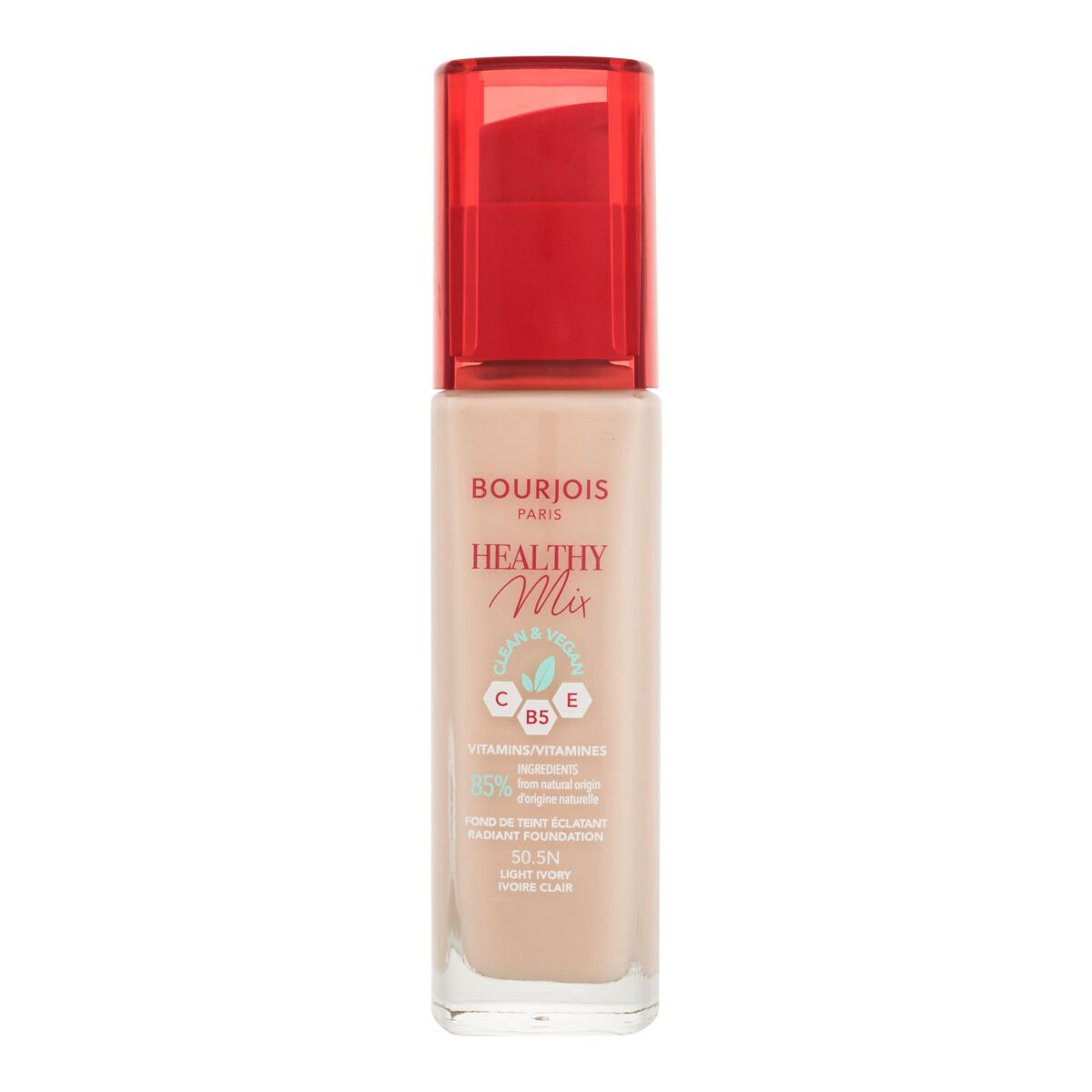 BOURJOIS Paris Healthy Mix Clean & Vegan Radiant Foundation hydratační a rozjasňující make-up 30 ml odstín 50,5n light ivory