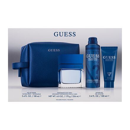 GUESS Seductive Homme Blue pánská dárková sada toaletní voda 100 ml + sprchový gel 100 ml + deodorant 226 ml + kosmetická taštička pro muže