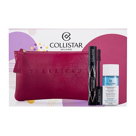 Collistar Impeccabile dámská odstín černá dárková sada řasenka Impeccabile Mascara 14 ml + dvoufázový odličovací přípravek Two Phase Make-up Removing Solution 35 ml + kosmetická taška The Bridge 1 ks