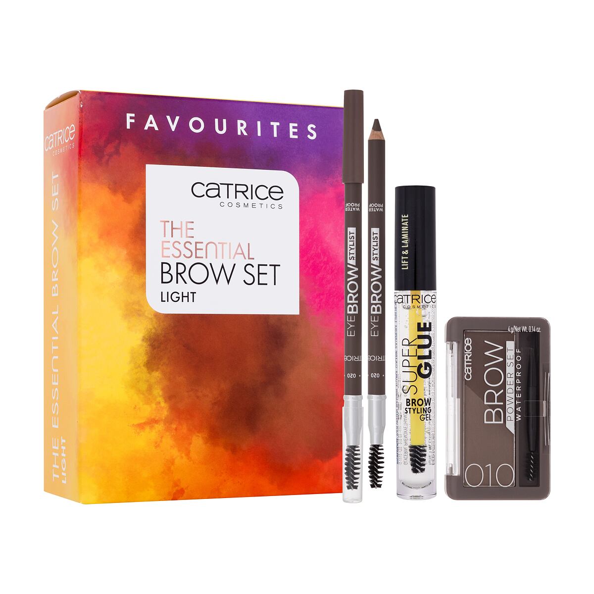 Catrice The Essential Brow Set dámská odstín hnědá dárková sada tužka na obočí Eye Brow Stylist 1,6 g 020 Date With Ash-Ton + pudr na obočí Brow Powder Waterproof 4 g 010 Ash Blond + gel na obočí Super Glue Brow Styling Gel 4 ml 010 Ultra Hold