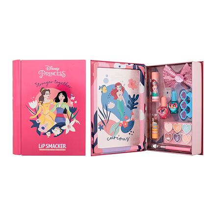 Lip Smacker Disney Princess Magic Book Tin dětský dárková sada balzám na rty 3,4 g + rozjasňující krém 6 x 0,25 g + lak na nehty 2 x 4,25 ml + rtěnka 1,25 g + aplikátor + sponka do vlasů + oddělovač prstů + plechová krabička
