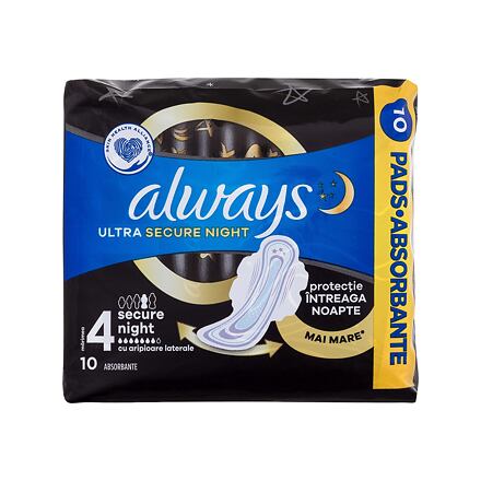 Always Ultra Secure Night noční hygienické vložky s křidélky a jemnou vůní 10 ks pro ženy