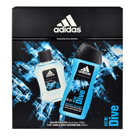 Adidas Ice Dive pánská dárková sada toaletní voda 100 ml + sprchový gel 250 ml pro muže poškozená krabička