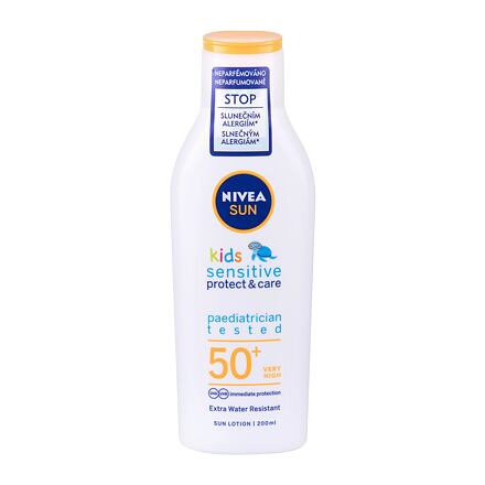 Nivea Sun Kids Protect & Sensitive Sun Lotion SPF50+ dětský voděodolné mléko na opalování pro citlivou dětskou pokožku 200 ml
