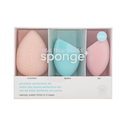 Real Techniques Poreless Perfection Kit odstín béžová dárková sada čisticí houbička Miracle Cleanse Sponge 1 ks + houbička na make-up Miracle Airblend Sponge 1 ks + houbička na pudr Miracle Powder Sponge 1 ks