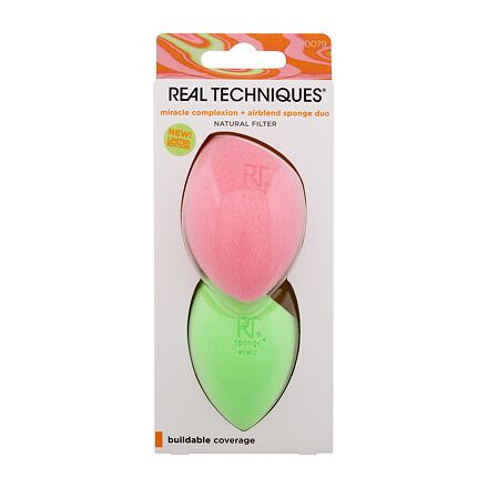 Real Techniques Miracle Complexion Sponge Duo odstín růžová sada: houbička na make-up Miracle Complexion Sponge 1 ks + houbička na make-up Miracle Airblend Sponge 1 ks