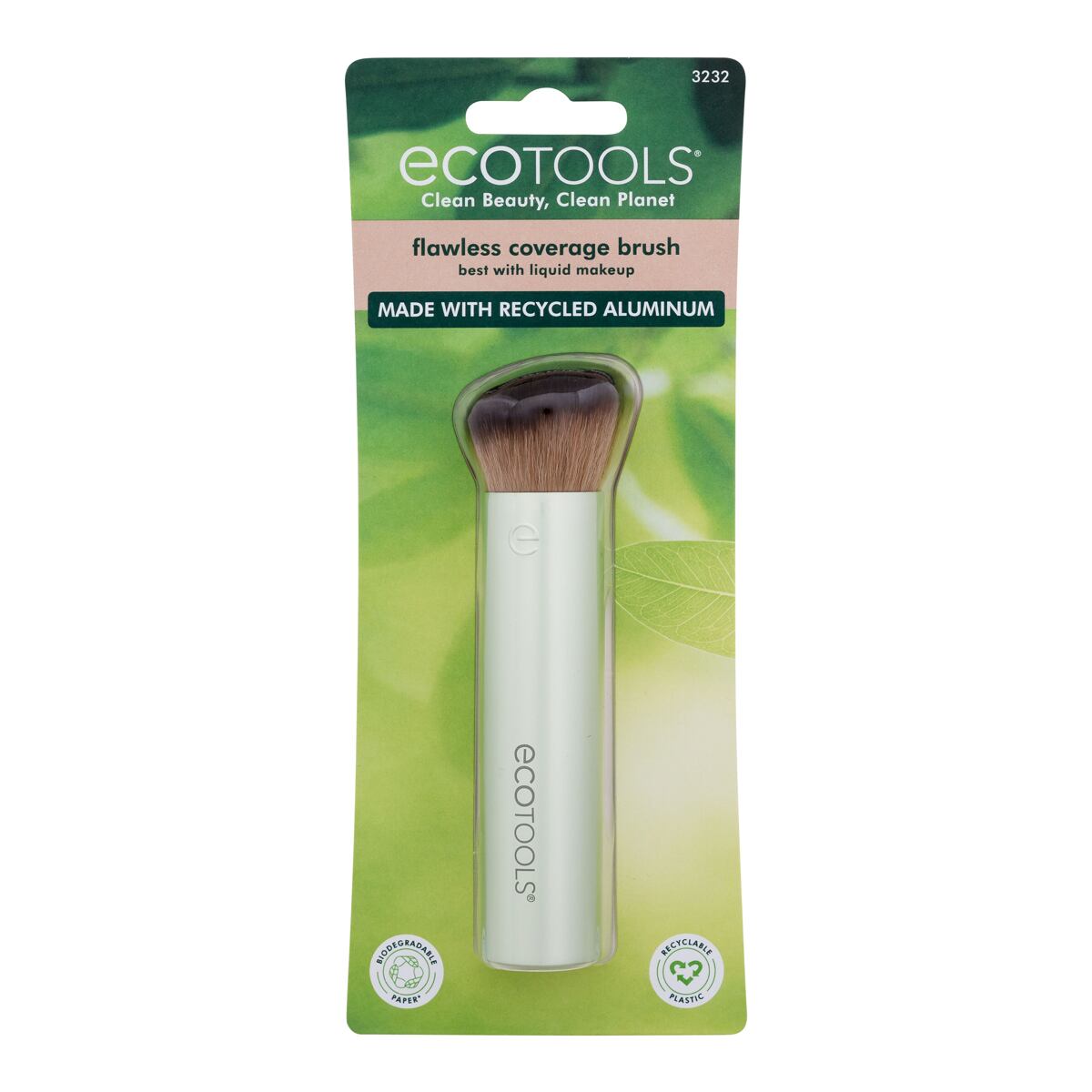 EcoTools Brush Flawless Coverage dámský zkosený štětec na tekutá líčidla pro přirozený finiš odstín stříbrná