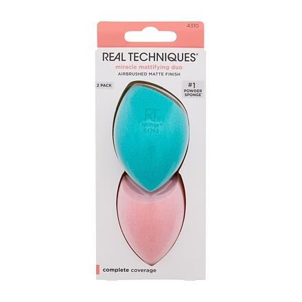 Real Techniques Miracle Mattifying Duo odstín modrá sada: houbička na make-up Miracle Airblend Sponge 1 ks + houbička na pudr Miracle Powder Sponge 1 ks