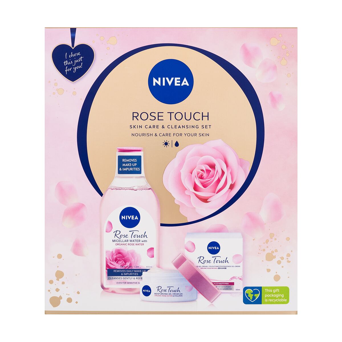 Nivea Rose Touch dámská dárková sada micelární voda Rose Touch 400 ml + denní gel-krém Rose Touch 50 ml pro ženy