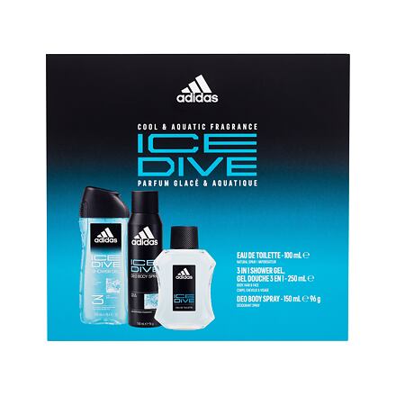 Adidas Ice Dive pánská dárková sada toaletní voda 100 ml + deodorant 150 ml + sprchový gel 250 ml pro muže