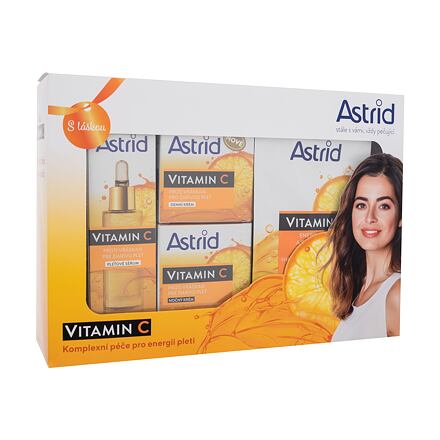 Astrid Vitamin C dámské dárková sada pleťové sérum Vitamin C Serum 30 ml + denní pleťový krém Vitamin C Day Cream 50 ml + noční pleťový krém Vitamin C Night Cream 50 ml + textilní pleťová maska Vitamin C Energizing Textile Mask 20 ml pro ženy