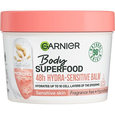 Garnier Body Superfood 48h Hydra-Sensitive Balm Oat Milk + Prebiotics dámský hydratační tělový balzám s ovesným mlékem 380 ml pro ženy