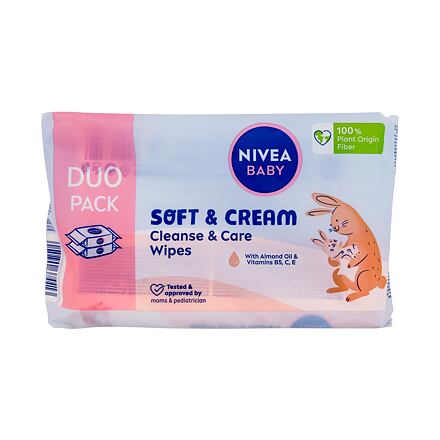 Nivea Baby Soft & Cream Cleanse & Care Wipes čisticí a pečující vlhčené ubrousky 2x57 ks