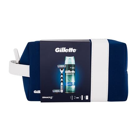 Gillette Mach3 pánský dárková sada holicí strojek 1 ks + náhradní hlavice 2 ks + gel na holení Extra Comfort 75 ml + kosmetická taštička pro muže