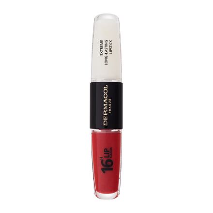 Dermacol 16H Lip Colour Extreme Long-Lasting Lipstick dámská dlouhotrvající rtěnka a lesk na rty 2v1 8 ml odstín červená