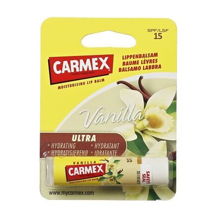 Carmex Ultra Moisturising Lip Balm Vanilla SPF15 dámský hojivý balzám v tyčince s příchutí vanilky 4.25 g
