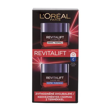 L'Oréal Paris Revitalift Laser X3 dámský dárková sada denní pleťový krém Revitalift Laser X3 50 ml + noční pleťový krém Revitalift Laser X3 50 ml pro ženy poškozená krabička