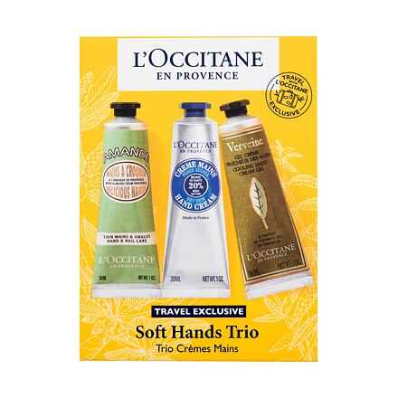 L'Occitane Soft Hands Trio dámský dárková sada krém na ruce Almond Delicious Hands 30 ml + krém na ruce Shea Hand Cream Dry Skin 30 ml + krém na ruce Verveine Cooling Hand Cream Gel 30 ml pro ženy