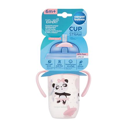 Canpol babies Exotic Animals Non-Spill Expert Cup With Weighted Straw Pink nevylévací hrneček se slámkou a závažím 270 ml