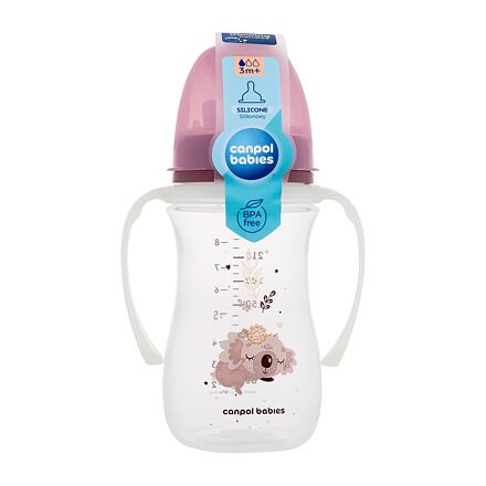 Canpol babies Sleepy Koala Easy Start Anti-Colic Bottle Pink 3m+ antikoliková kojenecká lahev se svítícími úchyty 240 ml