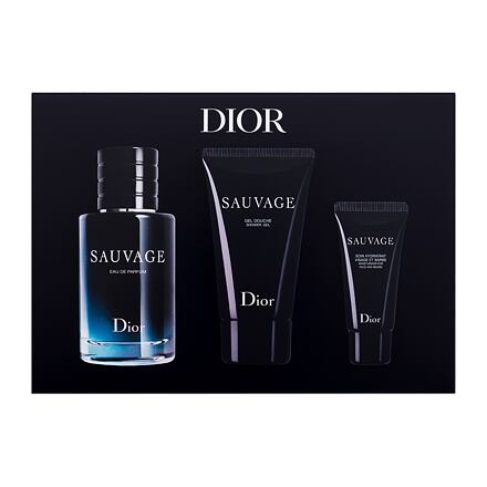Christian Dior Sauvage pánská dárková sada parfémovaná voda 60 ml + sprchový gel 50 ml + hydratační krém na obličej a vousy 20ml pro muže poškozená krabička